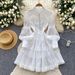 Elegant French Court-Style Lantern Sleeve Dress With Embroidered Lace Details – A-Line High Waist Flowy Maxi Dress For Women_ecoleips.com