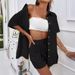 Women's Short Sleeve Shirt & Shorts Set | Casual Loose Fit Two Piece Outfit | Solid Color Summer Co-ords_ecoleips.com