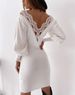 Sexy Backless Lace Dress – V-Neck Bodycon Midi Dress With Hollow-Out Details (XS-XXXL, Black/White, Stretch Fabric)_ecoleips.com
