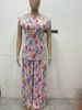 Women's Clothing Spring Fashion Pleated Round Neck Two Piece Set With Printed Wide Leg Pants And Flutter Sleeve Casual_ecoleips.com