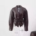 Retro PU Leather Jacket – Adjustable Belted V-Neck Biker Style For Streetwear & Casual Chic (Black/Brown/Grey, S-XL)_ecoleips.com