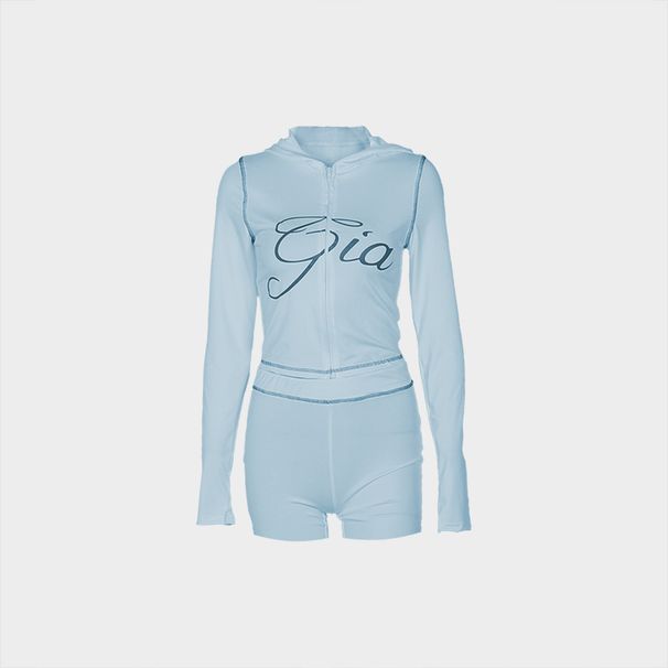 Women's Print Slim Fit Stretch Hooded Sporty Jacket And Shorts Set Long Sleeved American Popular_ecoleips.com