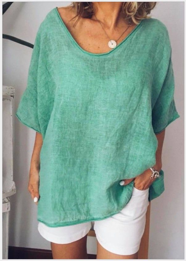 Women's Solid Color Loose Short Sleeve Casual T-Shirt Cotton And Linen Summer Top_ecoleips.com