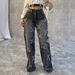 Women's Clothing Washed Denim Cross Hip Hop Straight Trousers_ecoleips.com