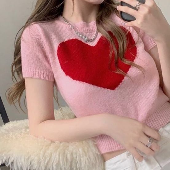 Women's Clothing Summer New Fashion Simple Jacquard Short Sleeved Knitted Top Loose Round Neck Thin Ice Silk Shirt_ecoleips.com