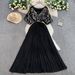 Women's Luxurious Sequined V Neck Dress High End French Elegance Fitted Waist Pleated Long Skirt Casual Elegant Summer Style_ecoleips.com