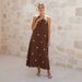Women's Off-Shoulder Wrap Dress Polka Dot Print A-Line Beach Dress Breathable Fabric Coffee Striped_ecoleips.com