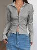 New Fashion Casual Versatile V-Neck Striped Long-Sleeve Shirt Top_ecoleips.com