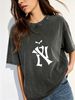 Women's Vintage Street Style Tee, Washed Finish Casual Everyday Shirt_ecoleips.com
