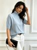 Women's New Spring And Autumn Casual Minimalist Style High-neck Short-sleeved Knit Base Layer Top, Light Blue, Soft And Loose, Versatile And Elegant Top._ecoleips.com