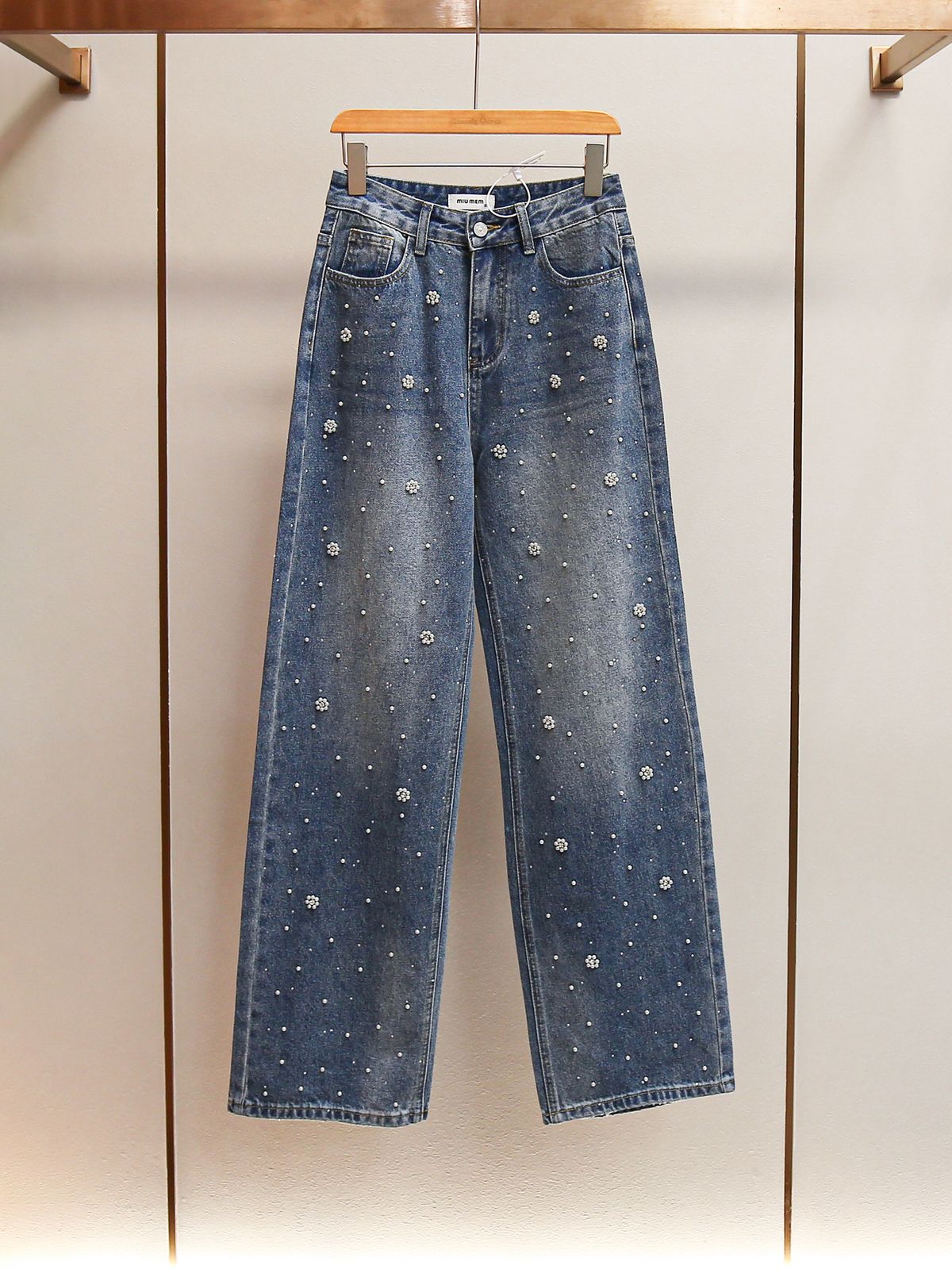 Women's Stylish Slimming Floral Beaded Short Jacket Straight Leg Denim Suit Spring New Arrivals Heavy Duty_ecoleips.com