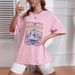 Women's Casual Loose T-Shirt round Neck Short Sleeve Guitar Letter Print Simple Sports Top_ecoleips.com