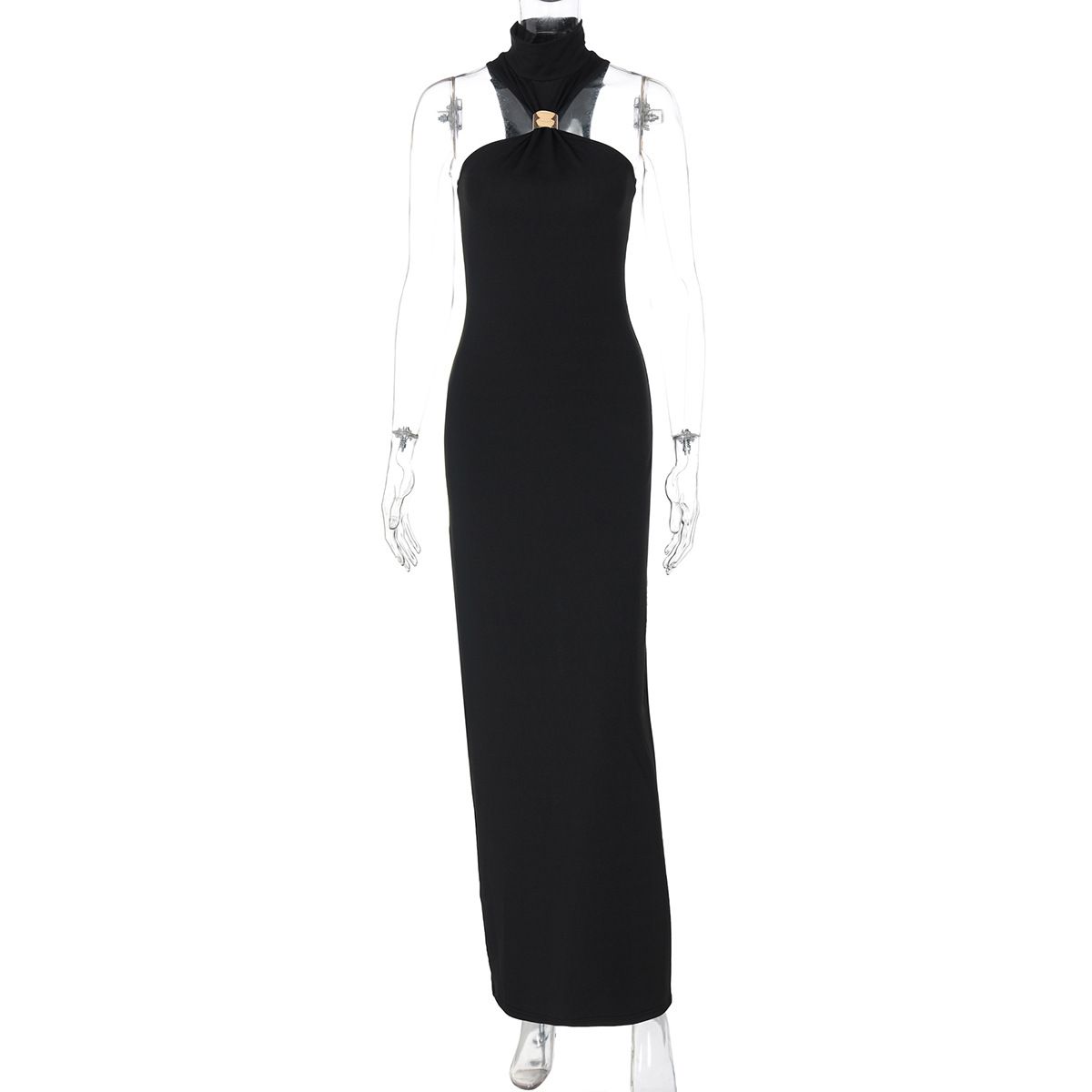 French Style Hot-Selling Women's Fashion 2025 Summer New Fashionable Elegant Slim High Neck Sleeveless Split Dress_ecoleips.com