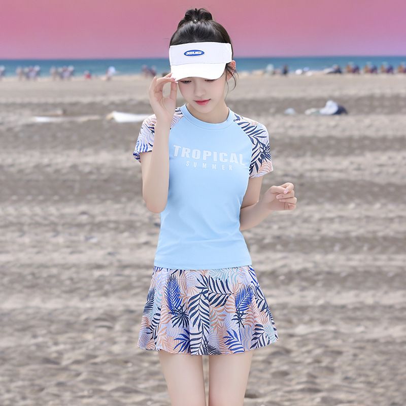 Women's Conservative Two Piece Swimsuit Tummy Concealing Slimming Angle Skirt Sporty Korean Style Hot Spring Swimwear_ecoleips.com