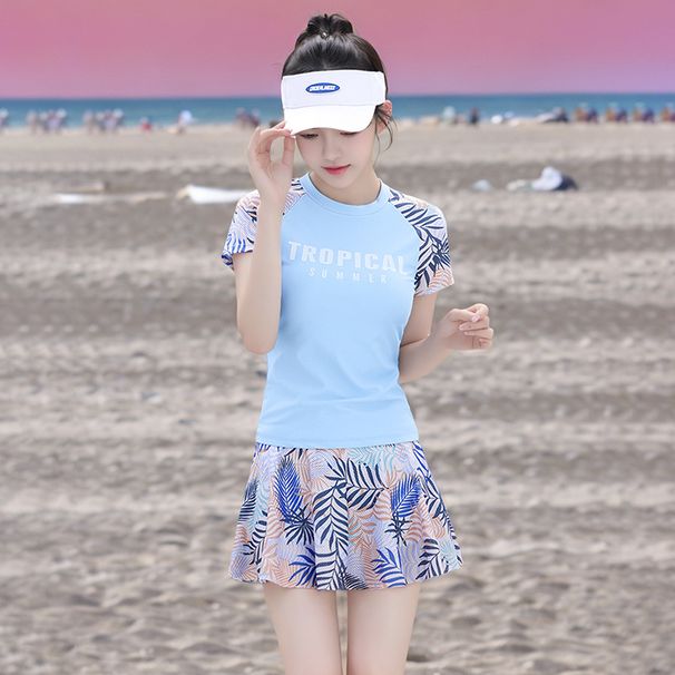 Women's Conservative Two Piece Swimsuit Tummy Concealing Slimming Angle Skirt Sporty Korean Style Hot Spring Swimwear_ecoleips.com