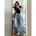 American Wide Jeans Women's Autumn And Winter New Item Plus Size Fat MM Loose Slimming Straight Leg Long Pants_ecoleips.com