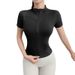 Women’s Clothing Yoga Clothes Women Quick Drying Tight T Shirt Sports Short Sleeved Running Pilates Stand Up Collar Zipper Jacket Fitness Clothes_ecoleips.com