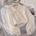Inspired Bow Blouse - Flowy Chiffon Top With Lace Peter Pan Collar (White/Beige/Black) | Elegant Ruffle Sleeve Feminine Shirt_ecoleips.com
