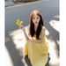 French Style Petite Yellow Strap Women's Summer New Waist-Cinching Elegant Long Beach Vacation Dress_ecoleips.com