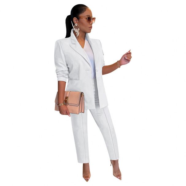 AL249 Women's Casual Two Piece Suits Set OL Office Wear Jackets And Trousers_ecoleips.com