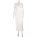 Summer Style V Neck Backless Satin Lace Trimmed Sleeveless Waist Cinching Elegant Dress For Women_ecoleips.com