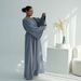 Modest Abaya Dress AIYIRUI High-Waisted Belted Dress – Minimalist V-Neck, Wooden Buttons & Flowy Silhouette (5 Neutral Colors, S-XL)_ecoleips.com