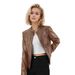 Women's Clothing Slim Fit PU Leather Jacket With Zipper Detail, Stylish Biker Jacket For Casual & Commute, Available In Black, Dark Brown, Rose Red_ecoleips.com