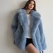 Women’s Faux Fur Coat – Mid-Length Winter Jacket With Notched Lapel (S/M/L, Peacock Blue/Lemon Yellow)_ecoleips.com