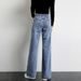 High Waist Stretch Denim Pants For Women - Relaxed Fit Straight Leg Cropped Jeans With Vintage Wash (Light Blue/Dark Blue)_ecoleips.com