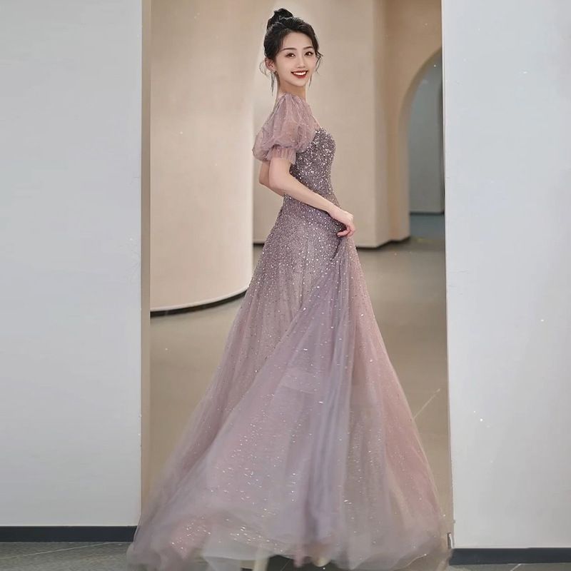 Elegant Luxurious Sequined French Style Evening Gown New Style for Art Exams Perfect Banquets Annual Meetings Ideal Emcees Women's Party Wear_ecoleips.com
