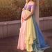 Women's Clothing Suspender Sexy Deep V Rainbow Mesh One Shoulder Dress_ecoleips.com