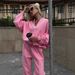 Voya Women's Two Piece Tracksuit Set – Pink Cropped Zip-Up Hoodie & Wide Leg Joggers, Casual Sporty Streetwear, EU Daily Active Wear_ecoleips.com