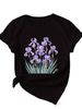 European And American Cross-border Foreign Trade Women's Floral Plant Print Round-neck Short-sleeve T-shirt Top_ecoleips.com