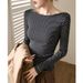 2025 High End One Neck Striped T-Shirt For Women, Long Sleeved 2025 Autumn And Winter New Style, Slim Fit Pure Cotton Base_ecoleips.com