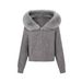 Women's Clothing Style All Match Large Fur Collar Hooded Zipper Lazy Style Sweater Cardigan Jacket Autumn And Winter High End Knitted Sweater Top_ecoleips.com