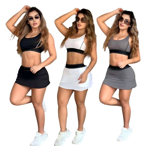 Yoga Sleeveless Push-Up Sports Vest High-Waisted Butt-Lifting Brand Logo Tummy-Tightening Skirt Set (With Safety Shorts)_ecoleips.com