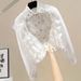 Women's Clothing Beading And Diamond Sequins Design With Sweet Pleated Wood Ear Lace Stitching Single Breasted Short Versatile Shirt_ecoleips.com