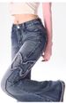 Summer's New Retro Butterfly Patchwork Micro-flared Jeans For Women, Large Size High-waisted, Loose And Slimming Fringed Pants_ecoleips.com