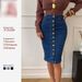 Women's High Waist Denim Skirt - Dark Blue Button Front Bodycon Midi Skirt (Non-Stretch, S-XL)_ecoleips.com
