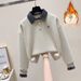 Fashionable Winter Outfit Set - Fleece-Lined Polo Collar Long Sleeve Top With Retro Elastic Waist Drawstring Jeans, Casual Comfort Two-Piece Ensemble_ecoleips.com