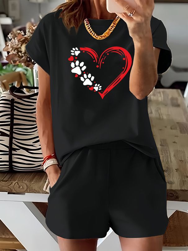 Women’s 2 Piece Outfit Set – Oversized Graphic T-Shirt And Biker Shorts Matching Set, Casual Summer Lounge Tracksuit For Daily Wear-367_ecoleips.com