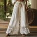 Women's Imitation Cotton Linen Lace Trousers Solid Color Spring Summer Fashion High Waist Wide Leg Pants_ecoleips.com