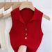 Women's Sweet Petite Style Knitted Camisole Tank Top Skin Friendly Sleeveless Collar Summer Top_ecoleips.com
