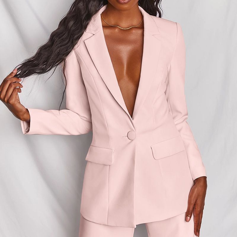 Professional Set In Solid Color Healthy Fabric, 2024 Spring Autumn New Women's Fashion European And American_ecoleips.com