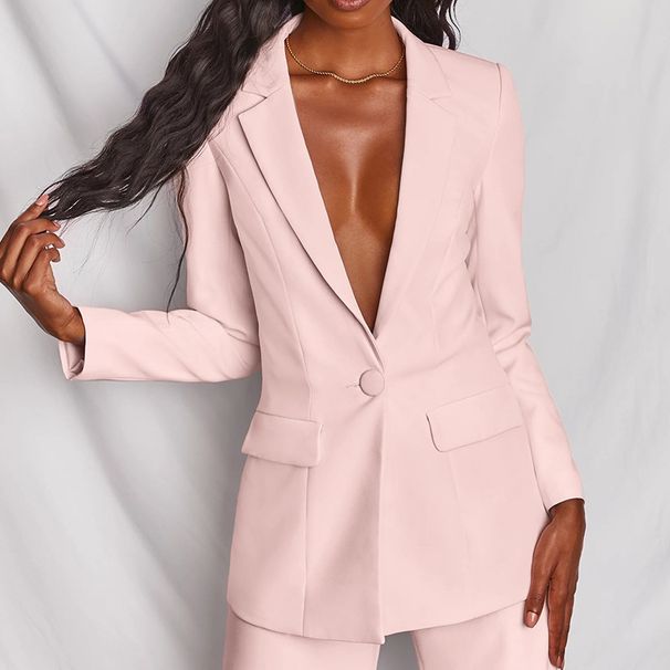 Professional Set In Solid Color Healthy Fabric, 2024 Spring Autumn New Women's Fashion European And American_ecoleips.com