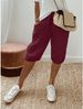 Suitable For All Seasons 2024 Cotton Linen Pocket Elastic Casual Women's Five-Point Pants_ecoleips.com
