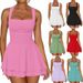 Women's Clothing Hot Sale Square Neck Waist Pleated Hem Mini Short Dress_ecoleips.com