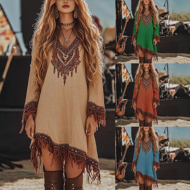 Women's Dress With Frills, Lace, And Loose-Print Design A Fashionable And Stylish Skirt._ecoleips.com