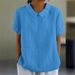 Women's Clothing New Loose Lapel Shirt Short Sleeved Cotton Top_ecoleips.com