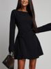 Freeacy Women's Black Mini Dress Round Neck Long Sleeves High Waist Bow Appliqued A-line Short Dress 2025 Stylish Party Dresses_ecoleips.com